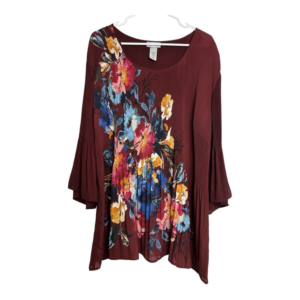 Catherines Elegant sheer Plus Size Burgundy Floral Tunic